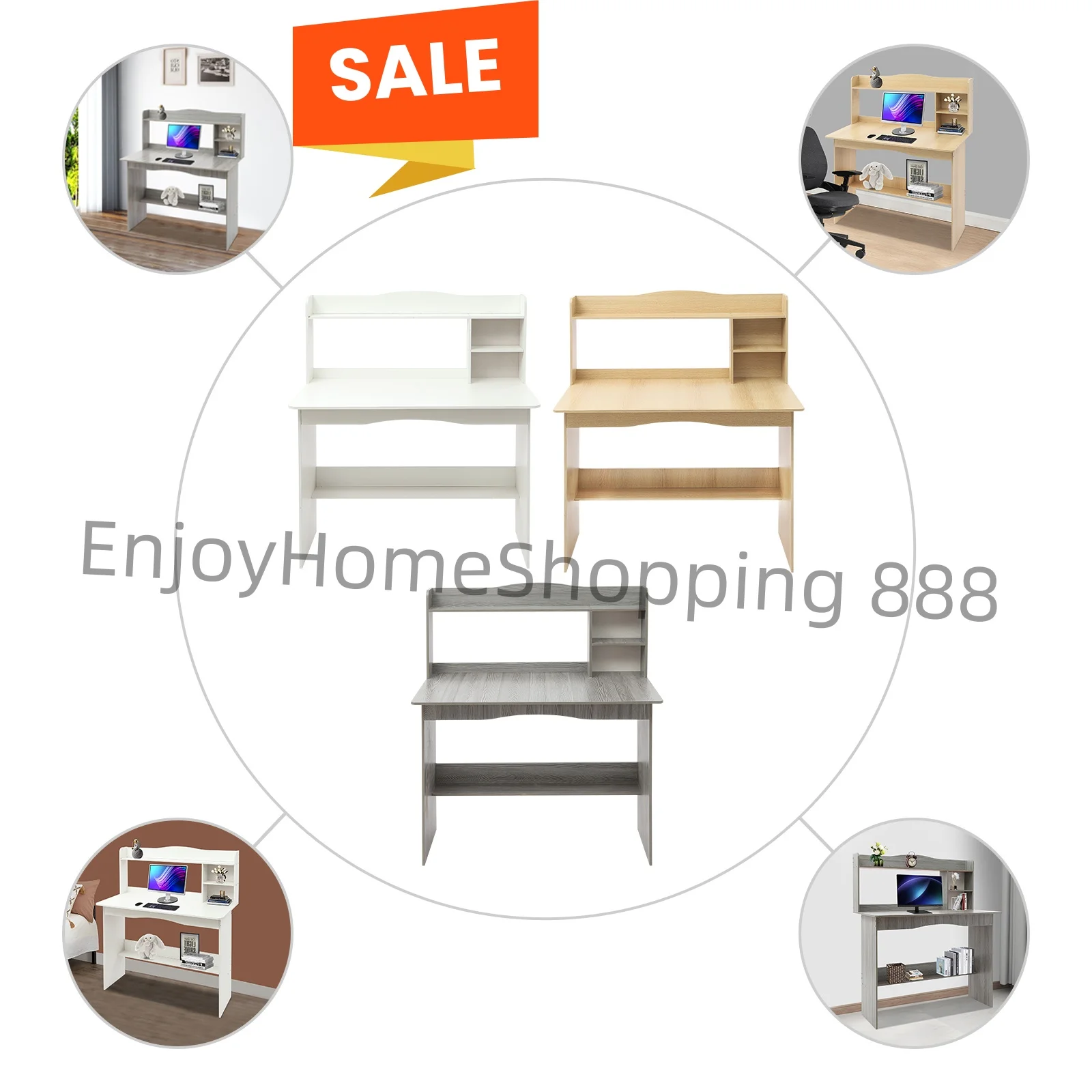 그레이/화이트/오크 2단 책상/컴퓨터 테이블 100x48x120cm 홈 오피스, 학습 및 작업 공간을 위한 현대적이고 쉬운 조립