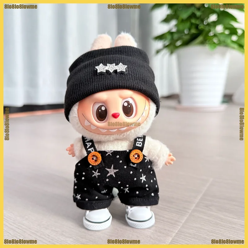 Vêtements Labubu mignons, chapeau tricoté étoile de dessin animé, ceinture ciel étoilé, ensemble pantalon, Mini vêtements de poupée en peluche, accessoires de poupée à la mode