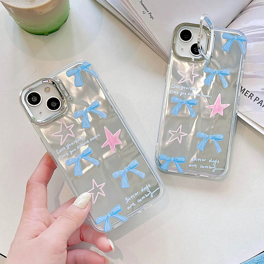 Модный чехол со звездами, бантом, граффити, гальваническим покрытием, серебристые складки, чехол для телефона iPhone 14 13 11 Pro 12 15 Pro Max, крышка кронштейна объектива