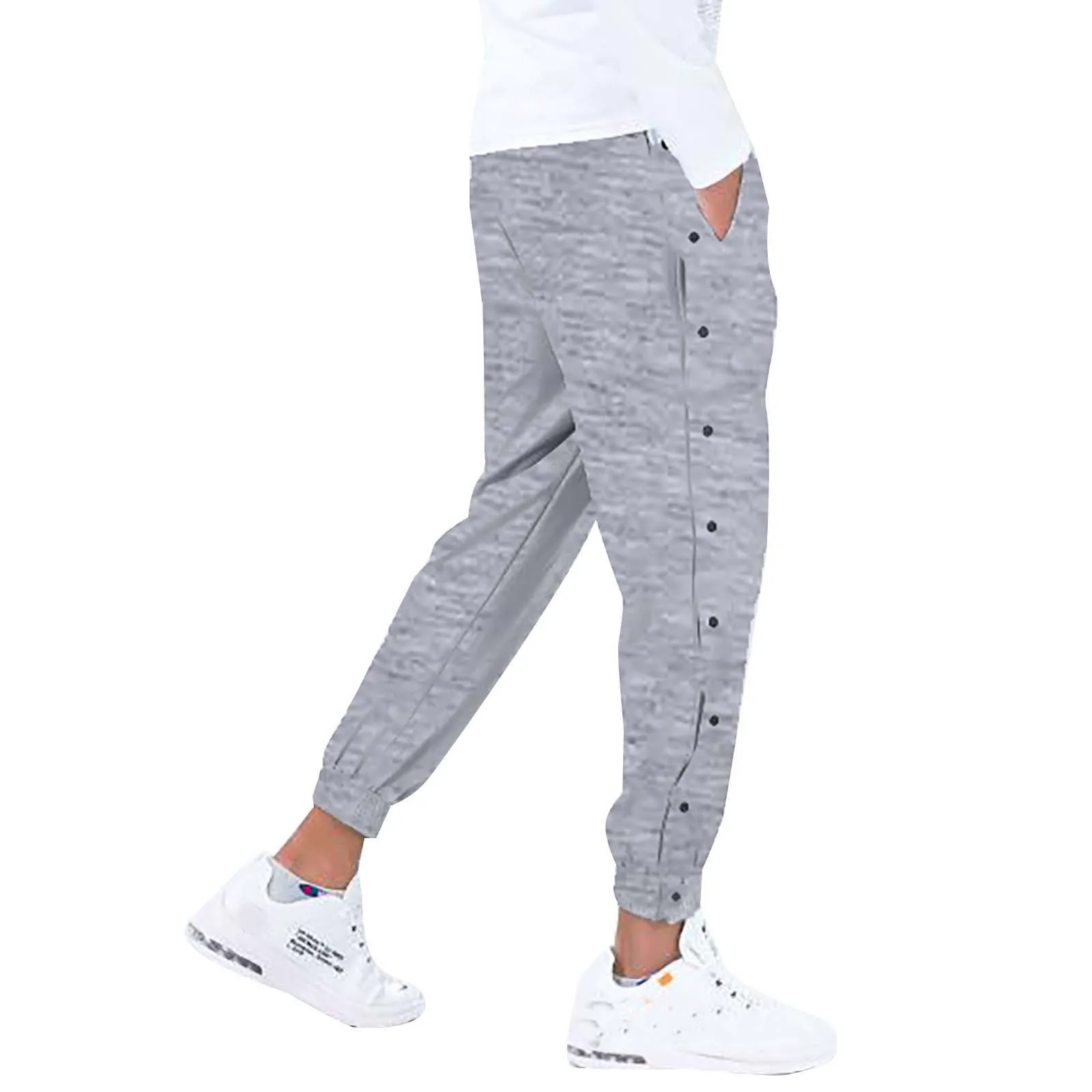 Men\'s Sports Trousers Joggers Casual Tear Away Pants Loose Fit Basketball Pants High Split Snap Button Jogging Tracksuits Pants