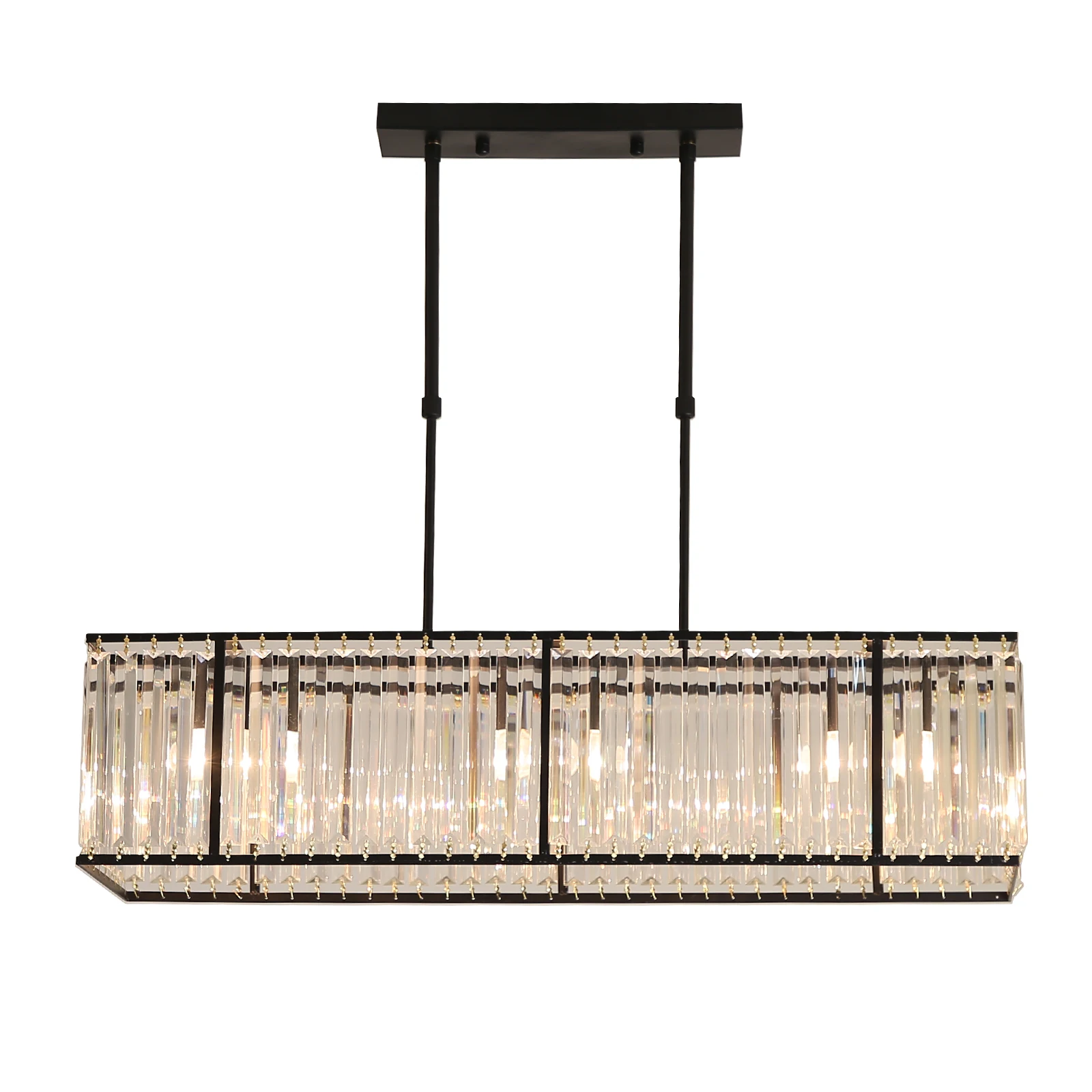 110V Crystal Chandelier Rectangle Ceiling Light Pendant Lighting Hanging Lamp 4* E26 Bulbs(Not Included)