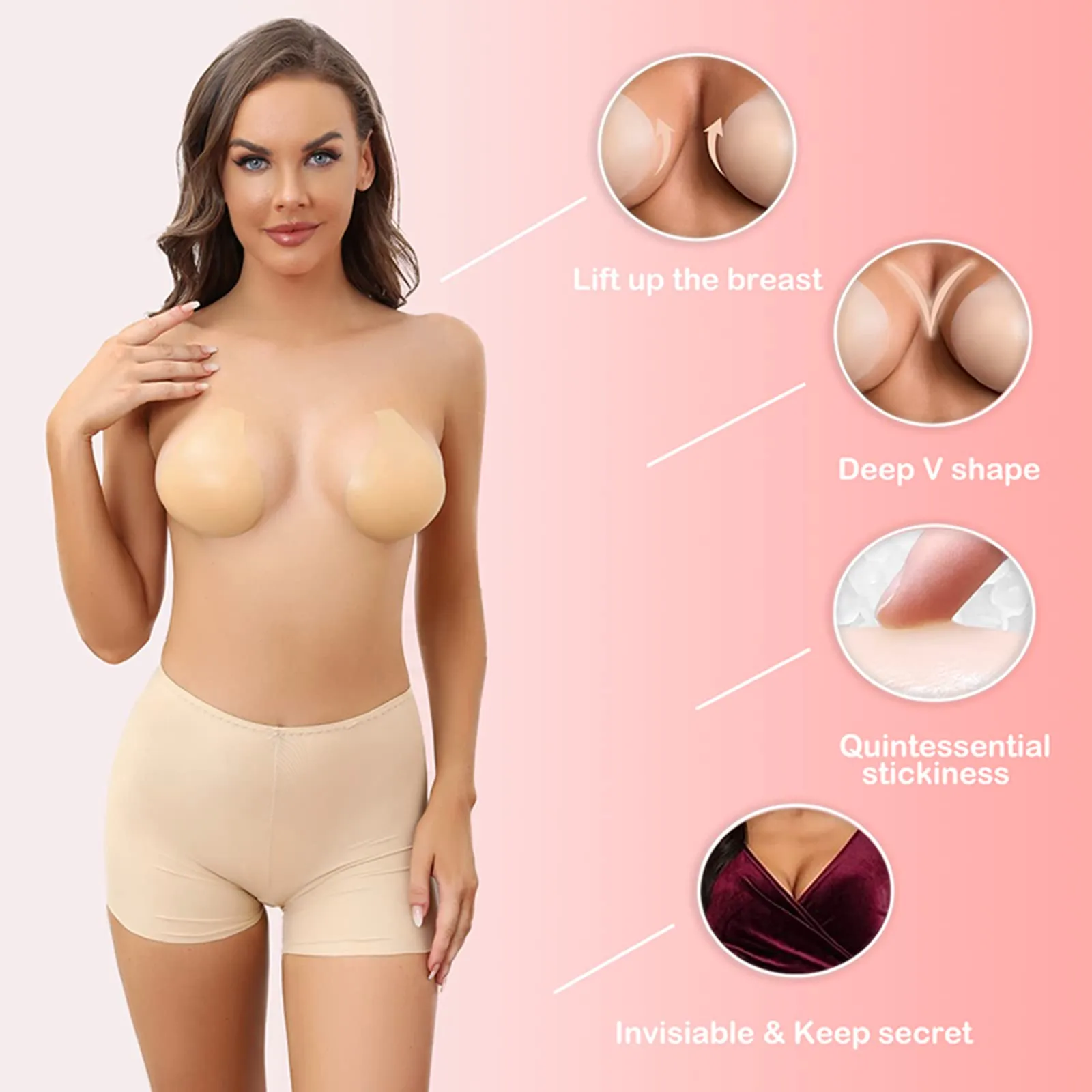 

Stealth Adhesive Backless Breast Enhancer For Women Lady Nipple Cover Silicone Bra Invisible Push Up Sexy Strapless Bra