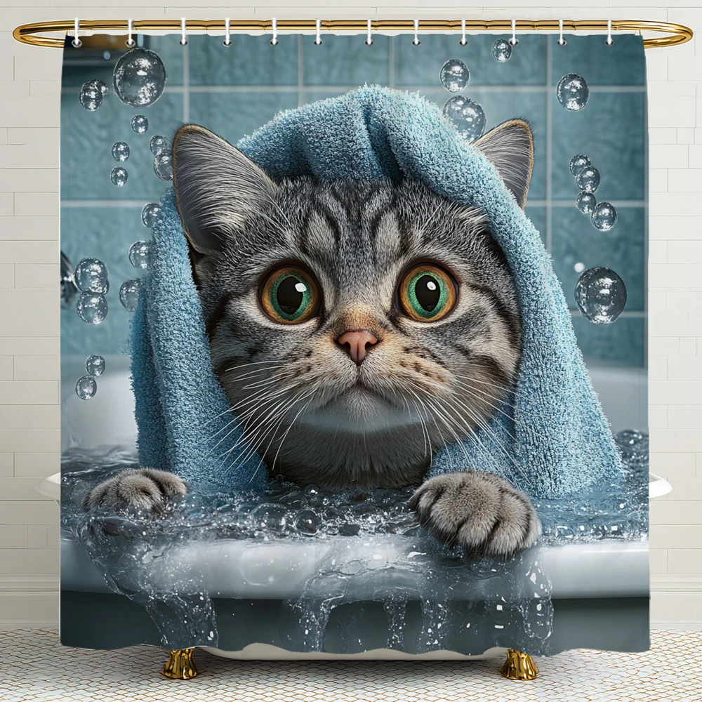 

1 Piece Funny Lovely cats and dogs bathing in the bathtub Shower Curtain, Bathroom Curtain, home Decorative Curtain with Hooks