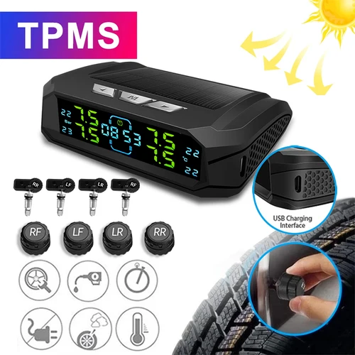 Imagen 2 del producto Sistema de Monitoreo de Presión de Neumáticos E-ACE TPMS con 4 Sensores, Pantalla, Carga Solar y USB, Advertencia Inteligente de Presión y Temperatura de Neumáticos
