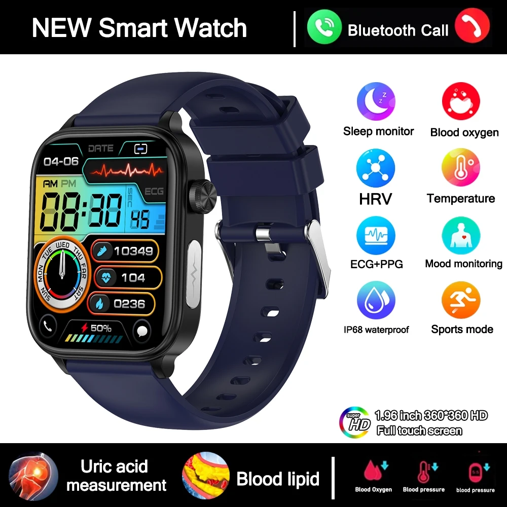 2025 Nieuwe 24-uurs Gezondheidsbewaking Smartwatch Heren Urinezuur Bloedlipiden Hartslag Bluetooth Oproep Smartwatch Dames
