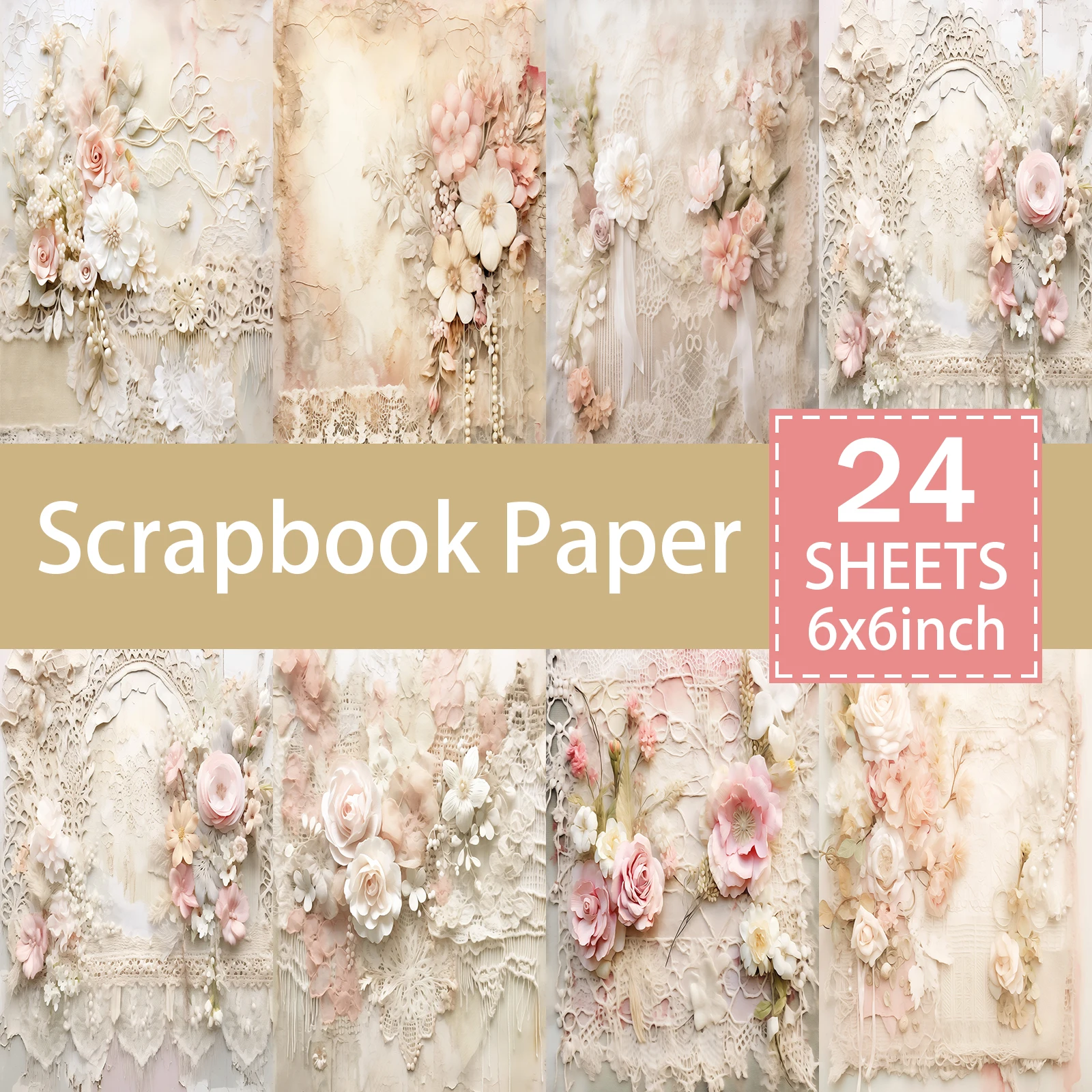 24 Sheets 6 inch Size White Flower Jewelry Lace Background V