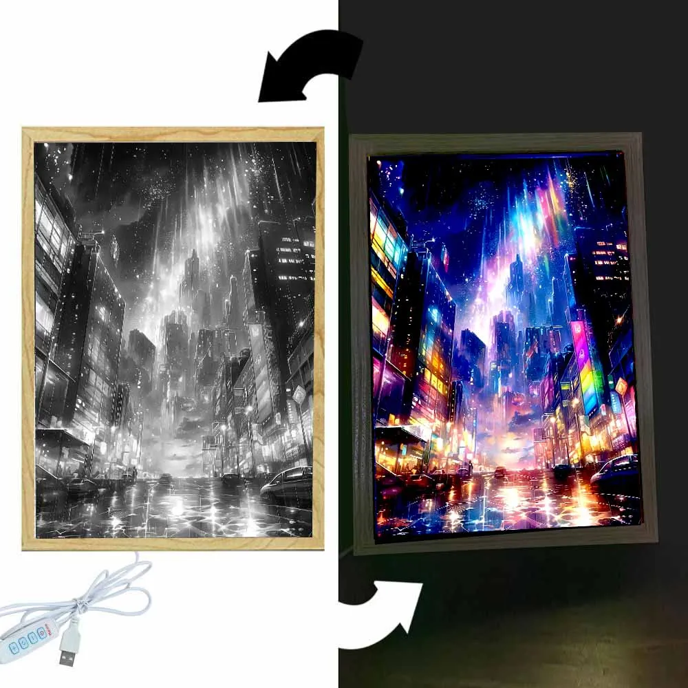 Beautiful City Light Painting Photo Frame Led Night Light Art Wall Lamps Bedside Table Room Home Decorate Friend Gifts Moon Lamp