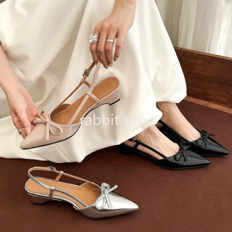 New Fashion Luxury Designer Pointed Women's Shoes with Rear Buckle and Buckle Low Heel Women's Sandals Headless Women's Shoes view 5