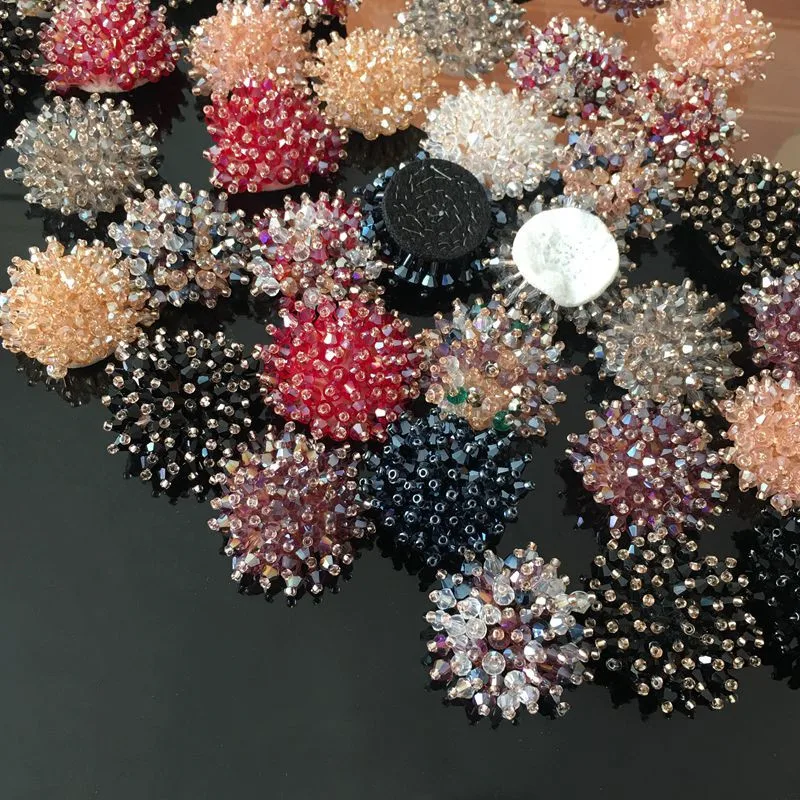 6Pcs Handmade colorful pearl studded crystal brooch flower patch women's hair clip decorative materials A045