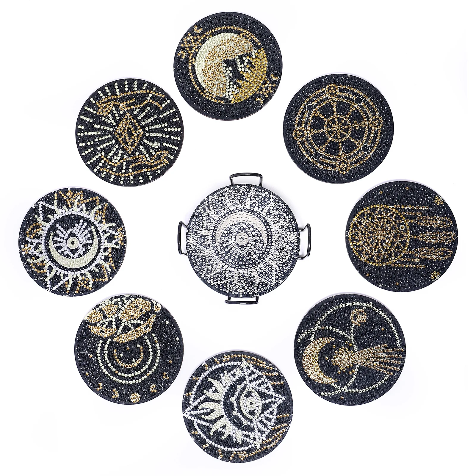 

Hot Selling8 Pieces Of Sun Handmade DIY Round Wooden Spot Drill Heat Insulation Anti Slip Coaster With Bracket