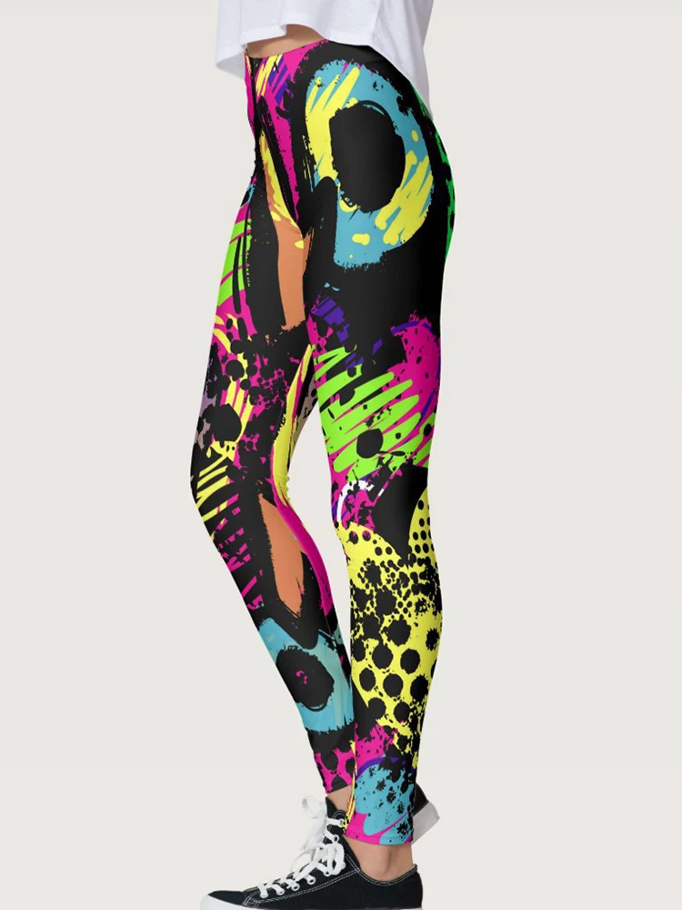 Leggings Fitness de cintura alta para mulheres, Graffiti impresso, calças lápis sexy, calças justas de ginástica, push up, corrida elástica