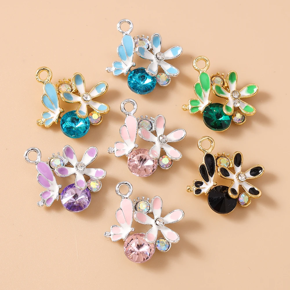 Leslie 10 Stück Wunderschöne Kristall-Schmetterlings-Blumen-Anhänger für DIY-Ohrringe, Halsketten, Schmuckherstellung, handgefertigte Accessoires – Detail 2