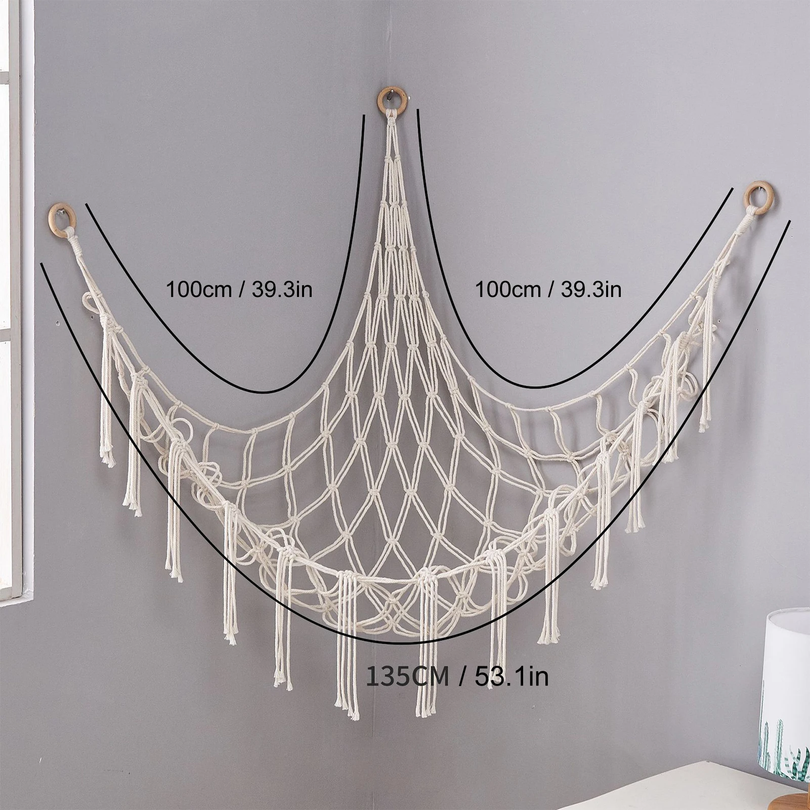 Stuffed Dolls Storage Mesh Net Wall Mount Macrame Hammock Net Boho Home Decorations Children Room Toys Heavy Duty Organizer