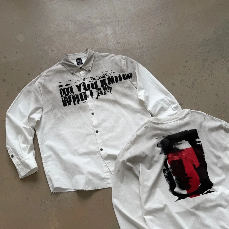 SAINT DO YOU KNOW WHO I AM 26SS Washed Patch Vintage Metal Accents Hand-Painted Spray-Stained Distressed Collared Shirt