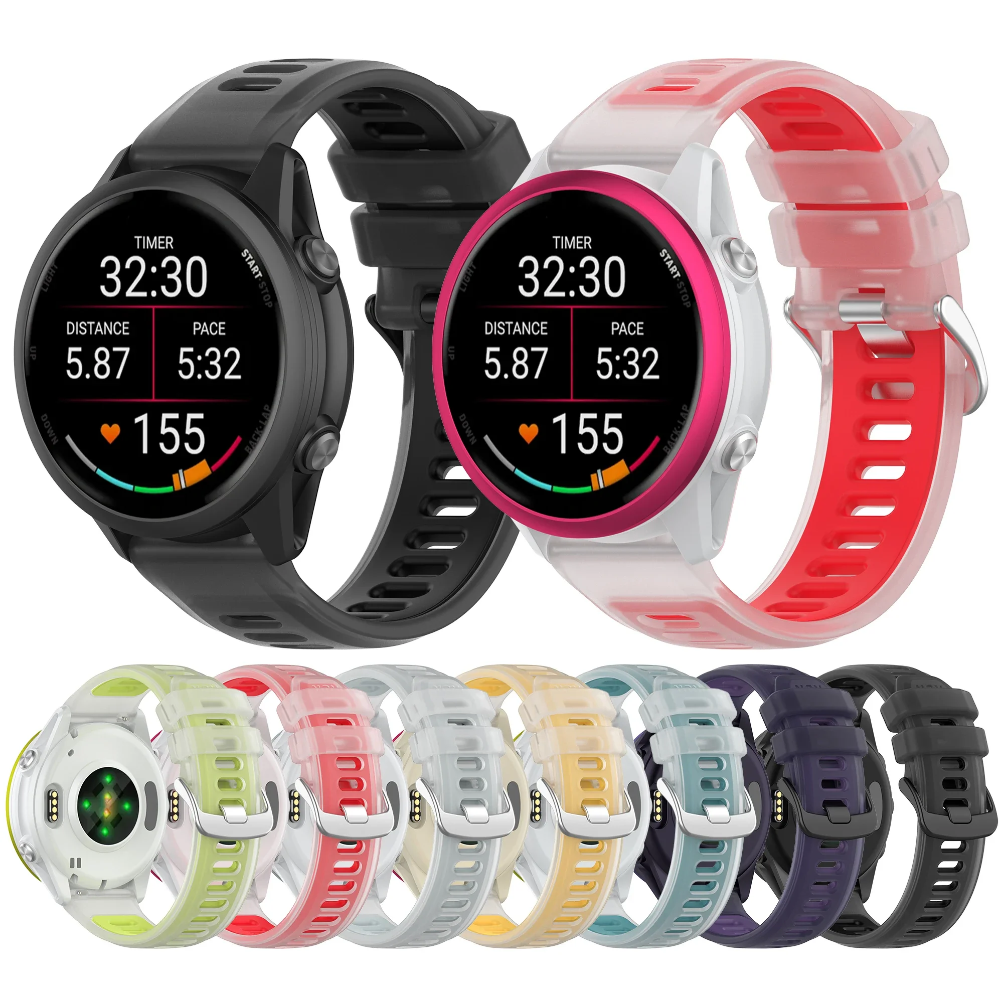 

Полупрозрачный двухцветный силиконовый ремешок 22 мм 20 мм для Garmin Forerunner 570 265 255 165 55/Vivoactive 6 5 4/Venu 3 2 Plus, ремешок для часов