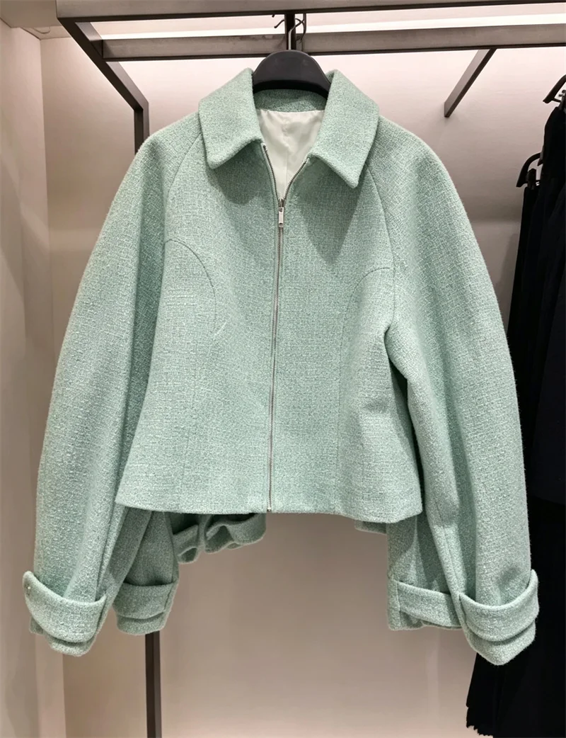 Guobioziy Women's Jacket 2026 Early Autumn New Style Fashionable Simple Long Sleeve Collared Zipper Textured Jacket