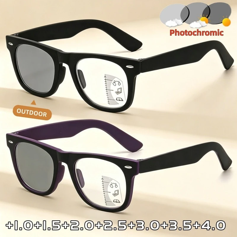 

Photochromic Multifocal Reading Glasses Indoor Outdoor Dual-use HD Anti Blue Light Sun Protection Eyeglasses +1.0 To +4.0