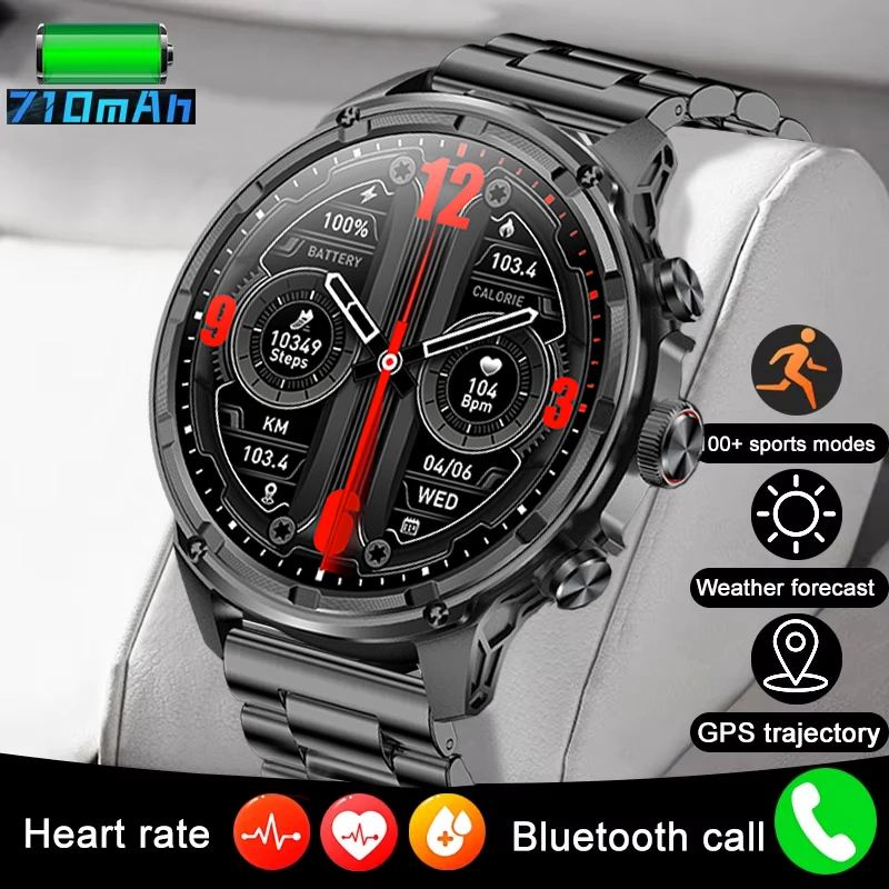 

Новые 710 мАч уличные Bluetooth-смарт-часы для мужчин 1,85 "HD спортивные часы светодиодный фонарик мониторинг здоровья водонепроницаемые умные часы