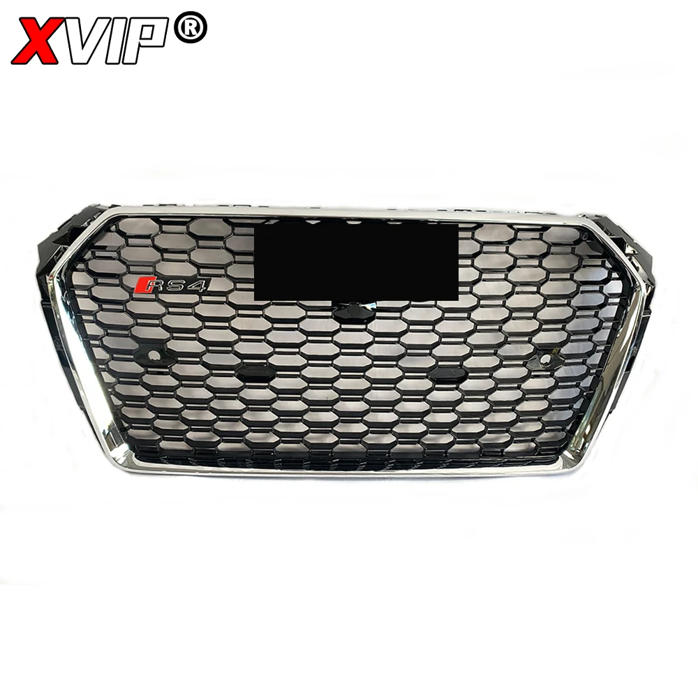 XVIP Front Silver And Black Style Bumper Grille For Audi A4 S4 B9 2016-2019 To S4/RS4 Style High Quality Honeycomb Upper Grille