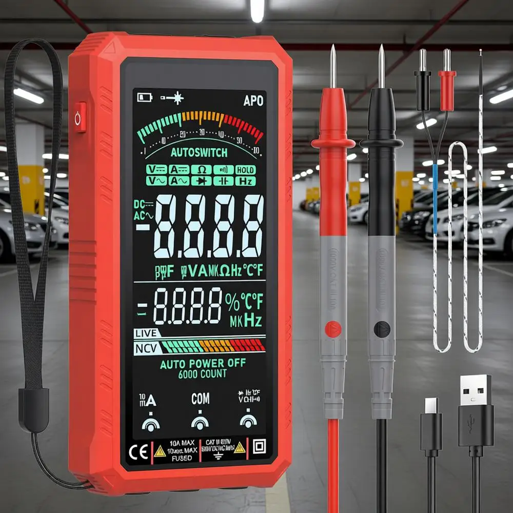 Rechargeable Smart Multimeter with 5.0 Inch Color Screen - 6000 Count Smart Multi Testers, True RMS Autoranging Multimeter, NCV,