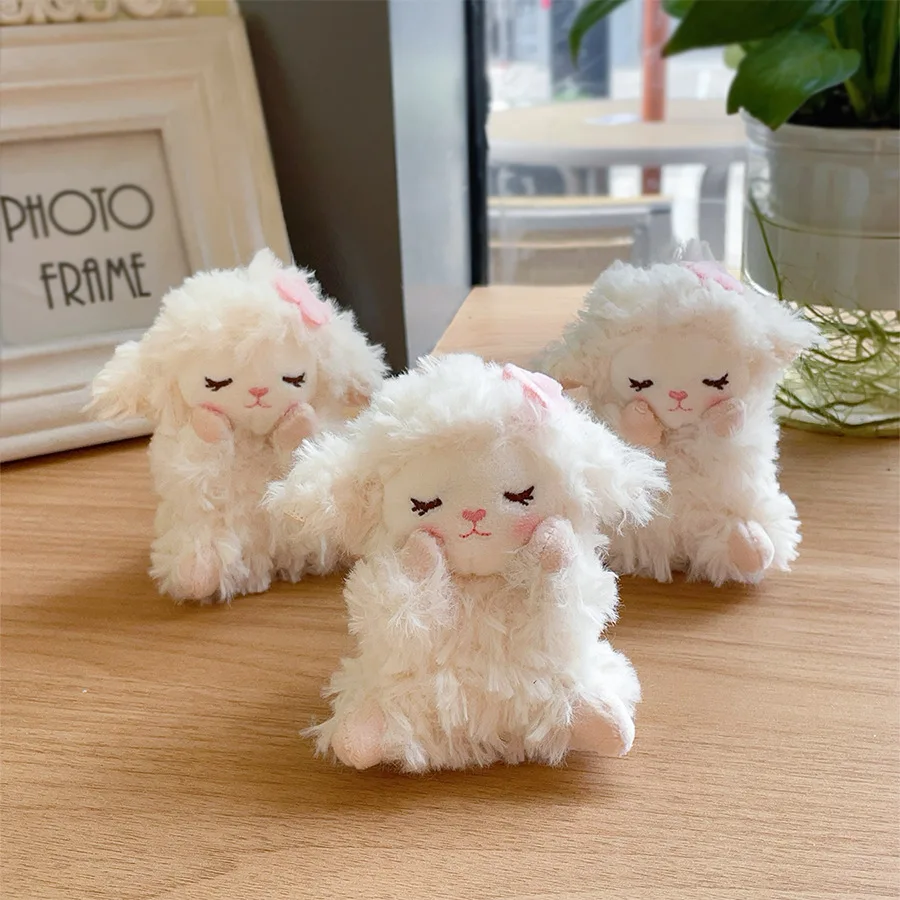 Cartoon Shy Curly-haired Little Lamb Plush Toy Keyring Pendant Simulation Cute Plush Stuffed Sweet Sheep Keyring Birthday Gifts