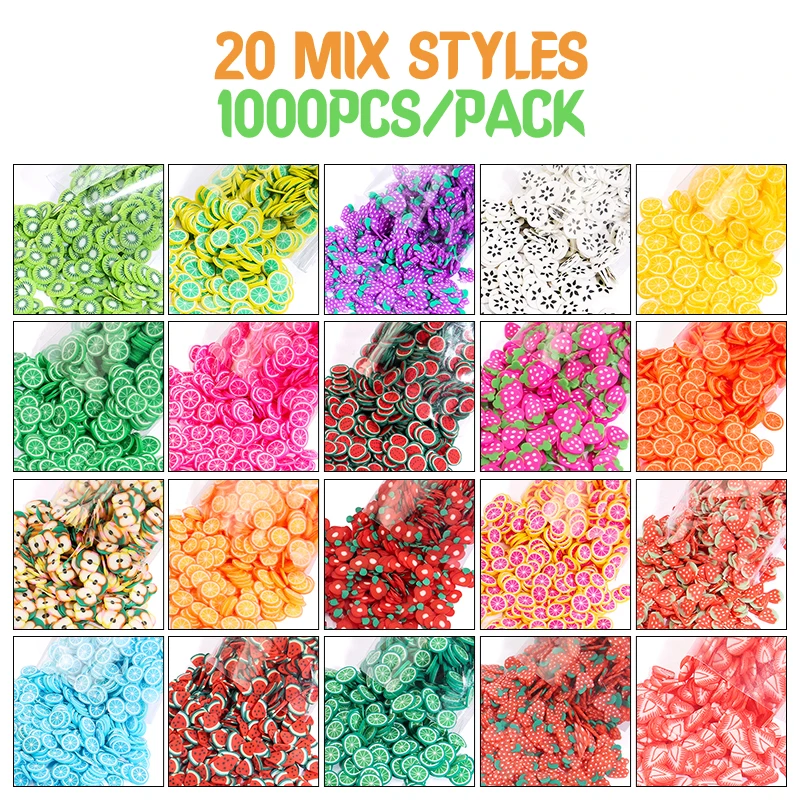 1000PCS Mixed Tier Obst Blatt Blumen Ton Füllstoff UV Harz Epoxy Form Füllungen für DIY Schmuck, Der Nagel Kunst dekorationen