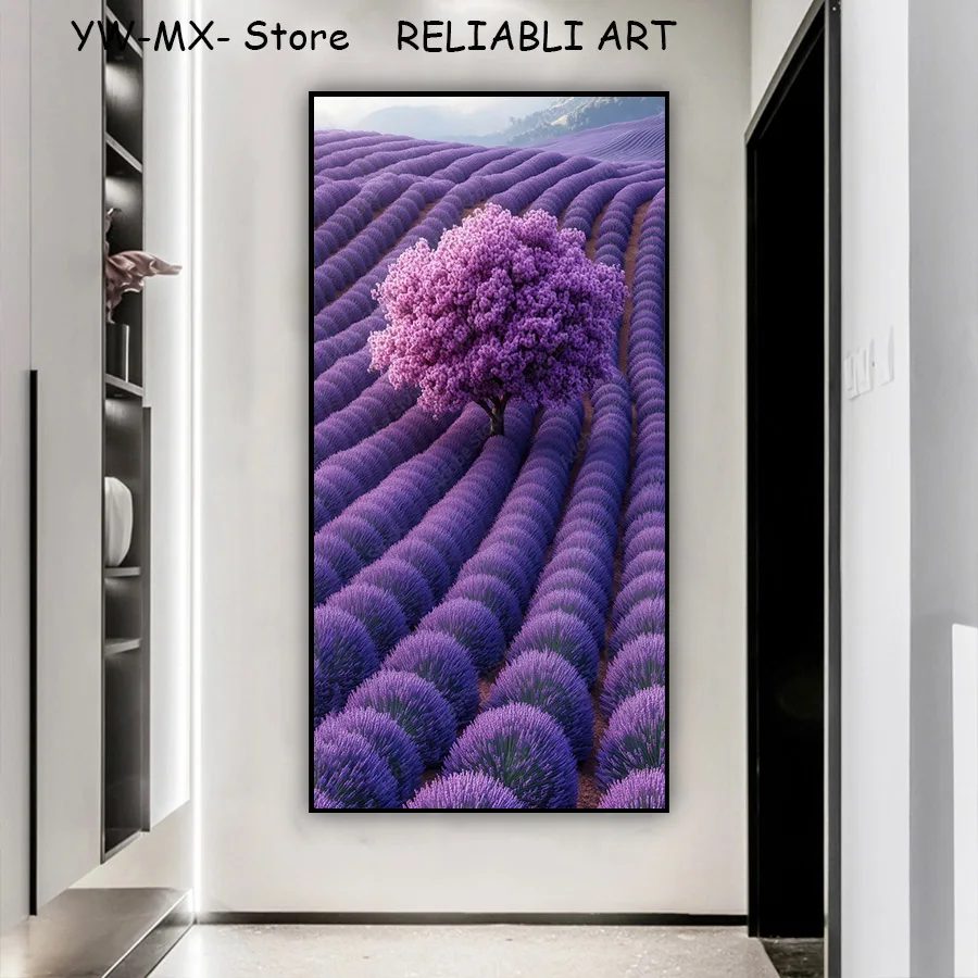 Purple Lavender Flowers Landscape Poster and Prints,Modern Canvas Painting, Wall Art for Living Room Home Decor No Frame