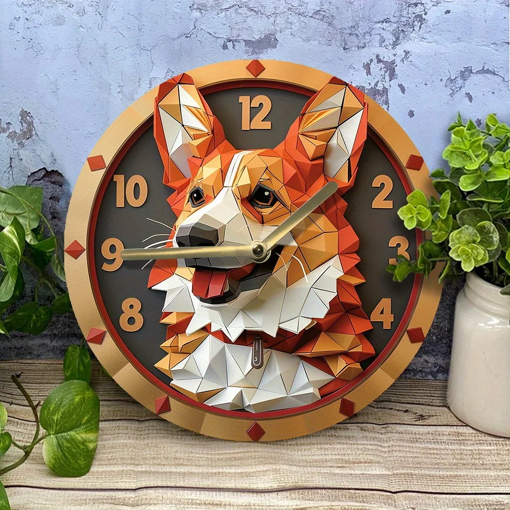 Pembroke Welsh Corgi 3D Wall Clock - High-Definition 2D Flat Printing, Includes Clock Movement, DIY Assembly Kit: Create & Enjoy