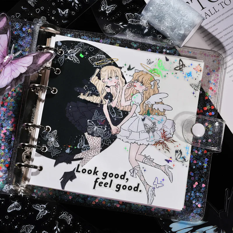 12 أنماط مرآة مزدوجة سلسلة الحيوانات الأليفة يموت قطع ملصق أشرطة الليزر الساخن تحجيم الفضة الأبيض شريط حبر ملصقات المواد الزخرفية