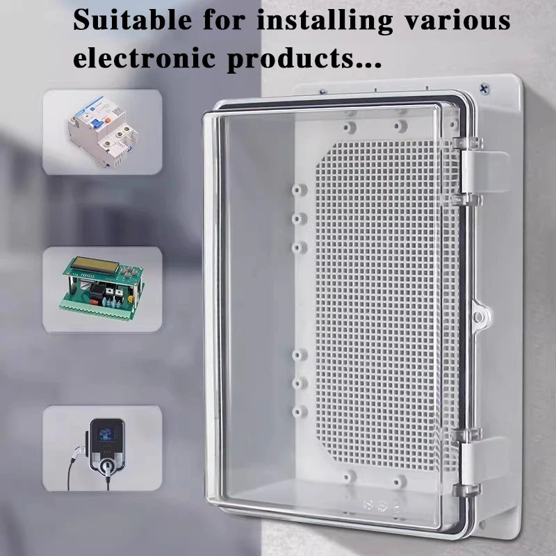 Imagen 5: Caja de Distribución Electrónica para Exteriores con Cubierta Impermeable IP66 Gris/Transparente, con Orejetas y Bisagras de ABS