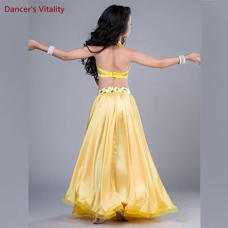 Children Belly Dance Costumes Child Ballroom Dance Performance clothes Rhinestones Bra+Skirt 2pcs Girls Dance Suit On The Stage