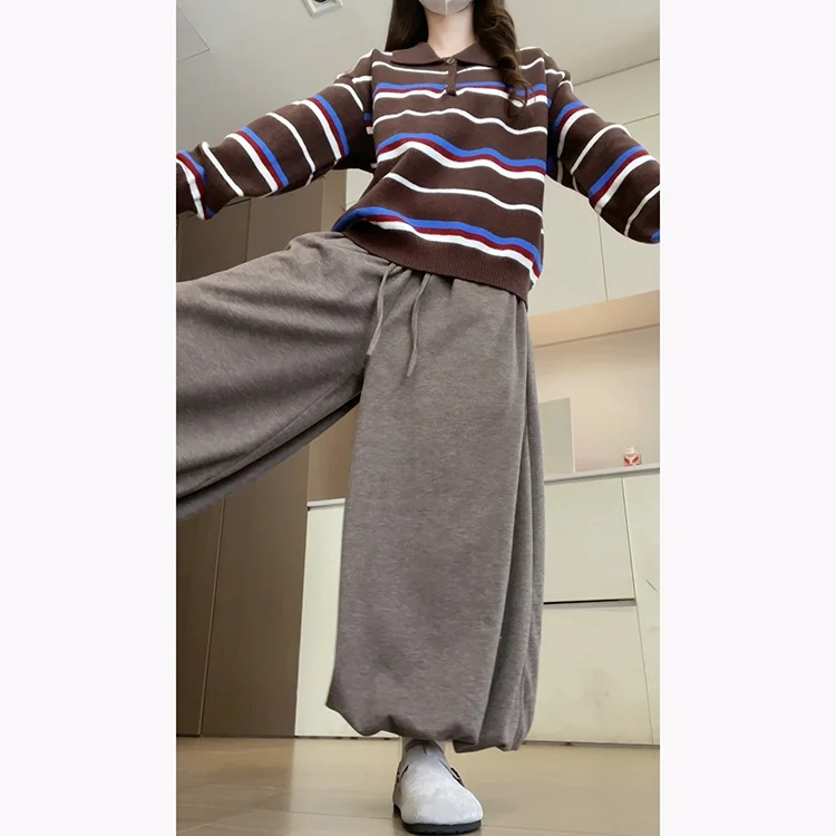 

Korean Loose Knitted Brown Rice Cake Skirt Pants Women's Autumn Winter High Waist Nine Points Fluffy Flower Bud Skirt Pants