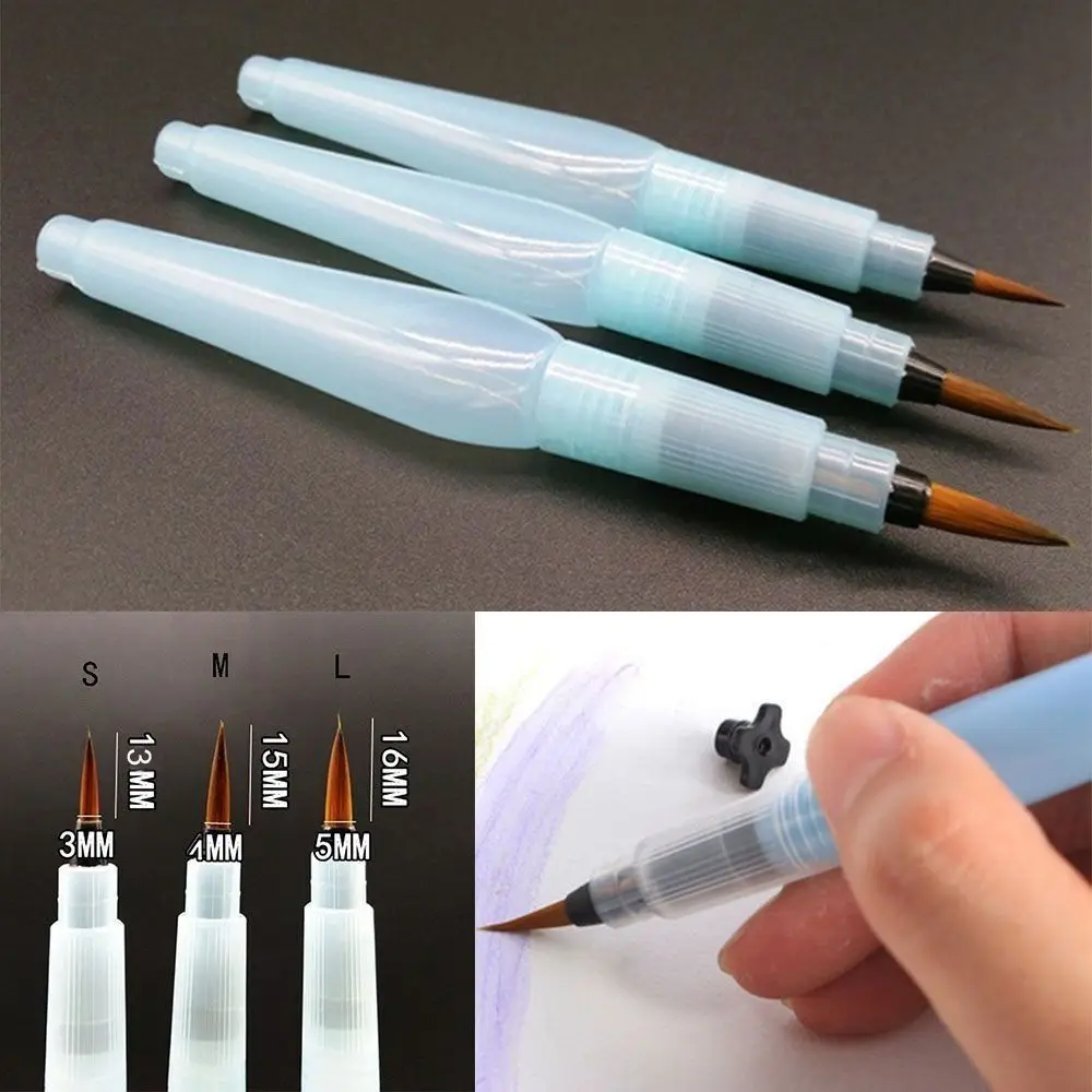 3Pcs New Plastic Drawing Pen Set Blue Easy to Use Pointed Reservoir Brushes Stationery Water Color Brush