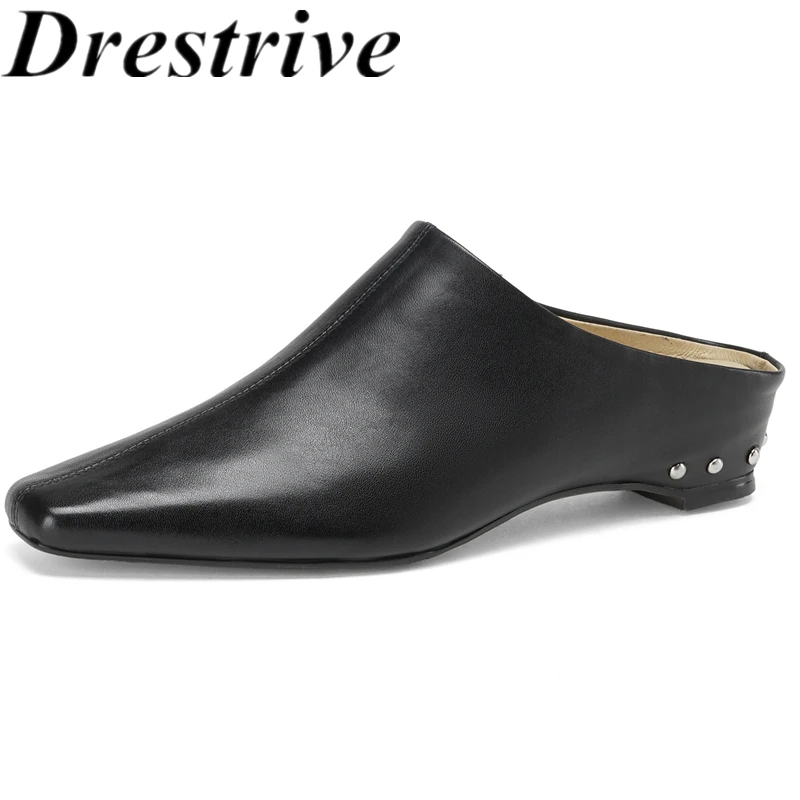 

Drestrive 2026 Классические женские шлепанцы из натуральной кожи с квадратным носком, со скрытой танкеткой, ручной работы, летние мюли