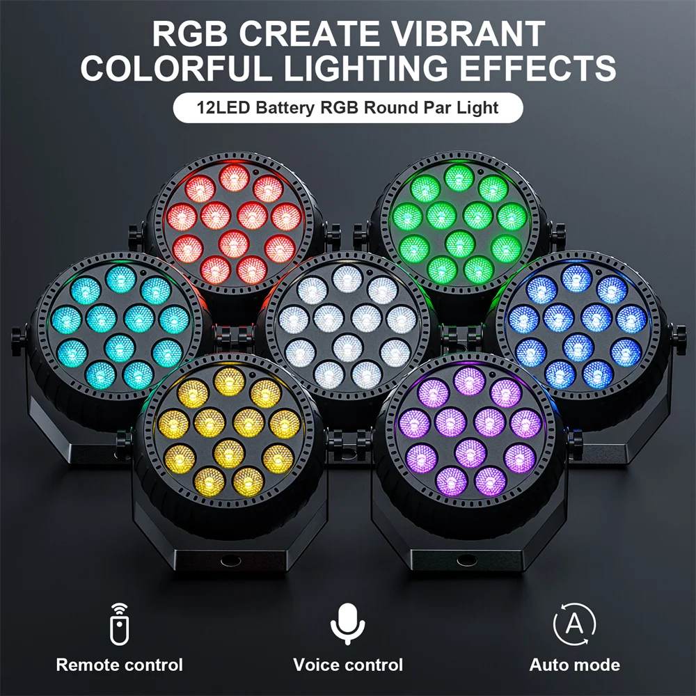 DayFlicker Mini RGB sem fio Par luzes, luz LED recarregável, Show Lightsfor Concert DJ Wedding Bar, 12LED