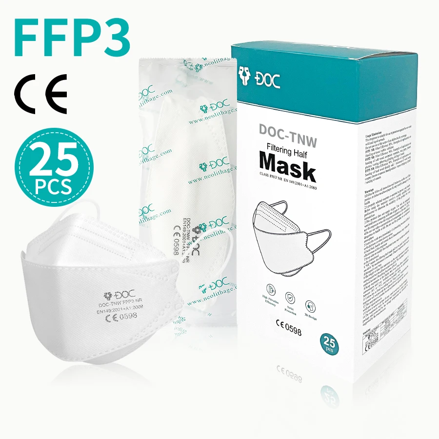 

Adult FFP3 Fish Mask Face Respirator CE Approve Anti-fog Nose Pad Soft Plastic Hook Ear Strip 99% Multi-layer Filter Adjust Hook