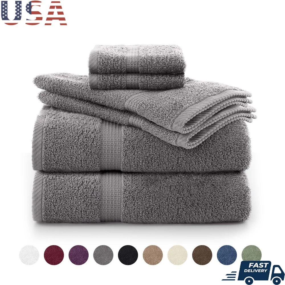 Juego de toallas de 6 piezas 600 GSM 100% algodón Ultra absorbente toallas suaves de secado rápido toallas de mano paños de baño uso diario