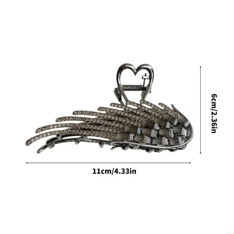 

68UA Fashionable Rhinestones Studded Heart Wing Hair Claw Clip Strong Grip Ponytail Holder For Everyday And Formal Occasion