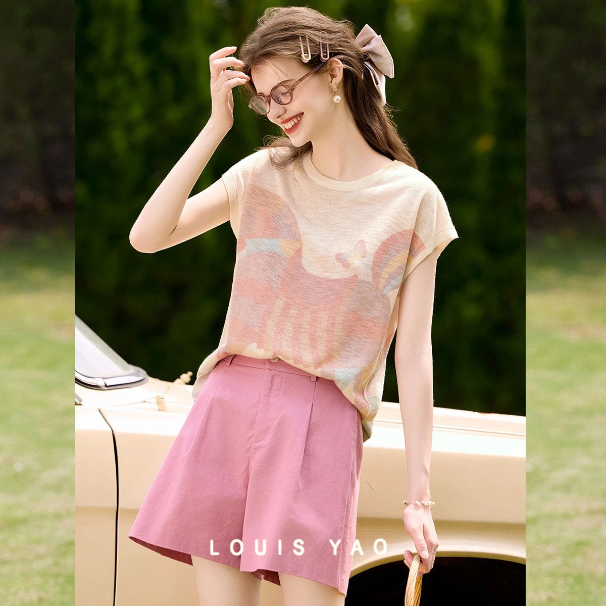 

Printed Thin Short Sleeve T-shirt New Fashion Round Neck Tees Personalized Design Micro Elastic Women's Tops Summer New 2025