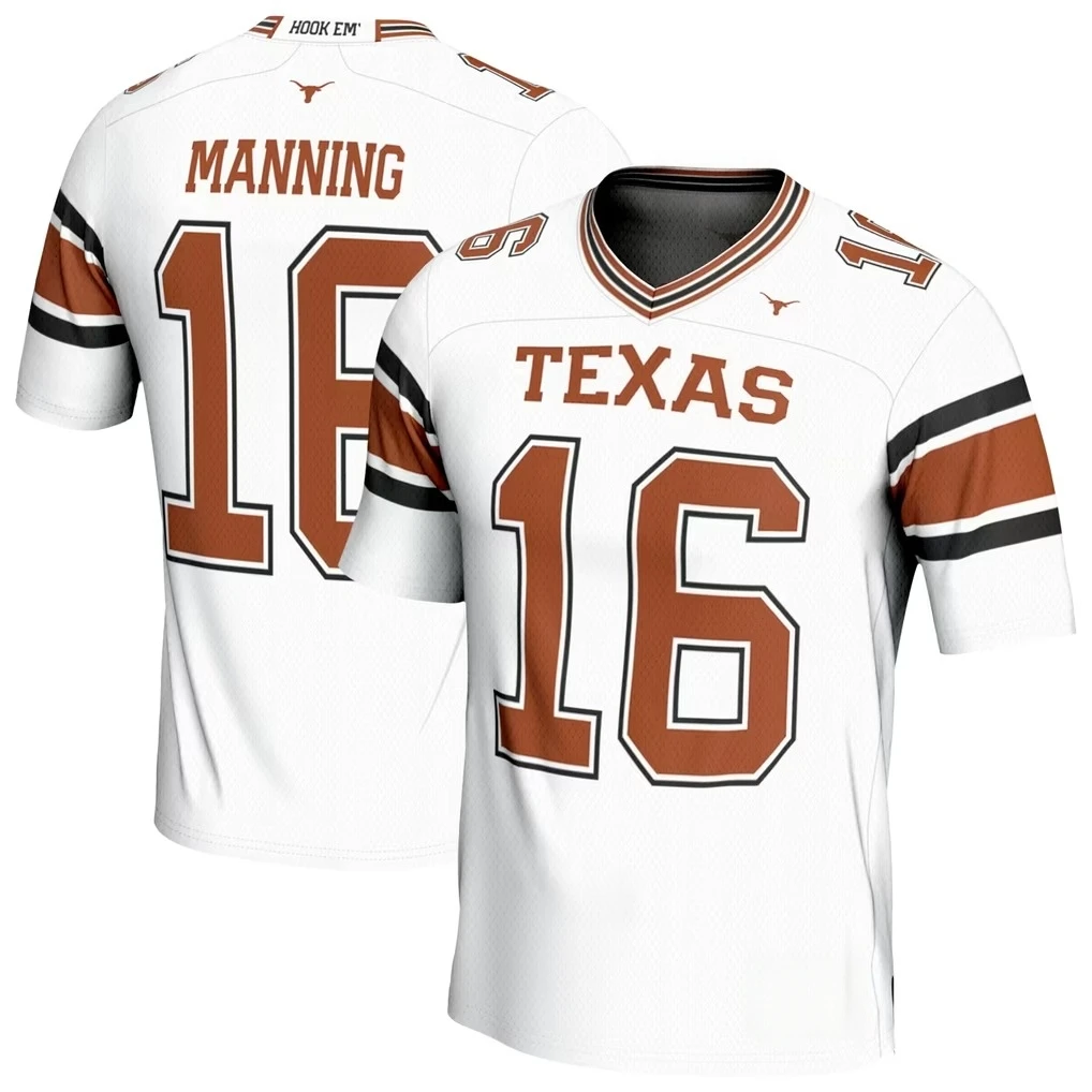 Texas Longhorns 16 #   Maillot de rugby unisexe Manning, maillot de football respirant en maille imprimée 3D, chemise oversize à séchage rapide pour homme 2026