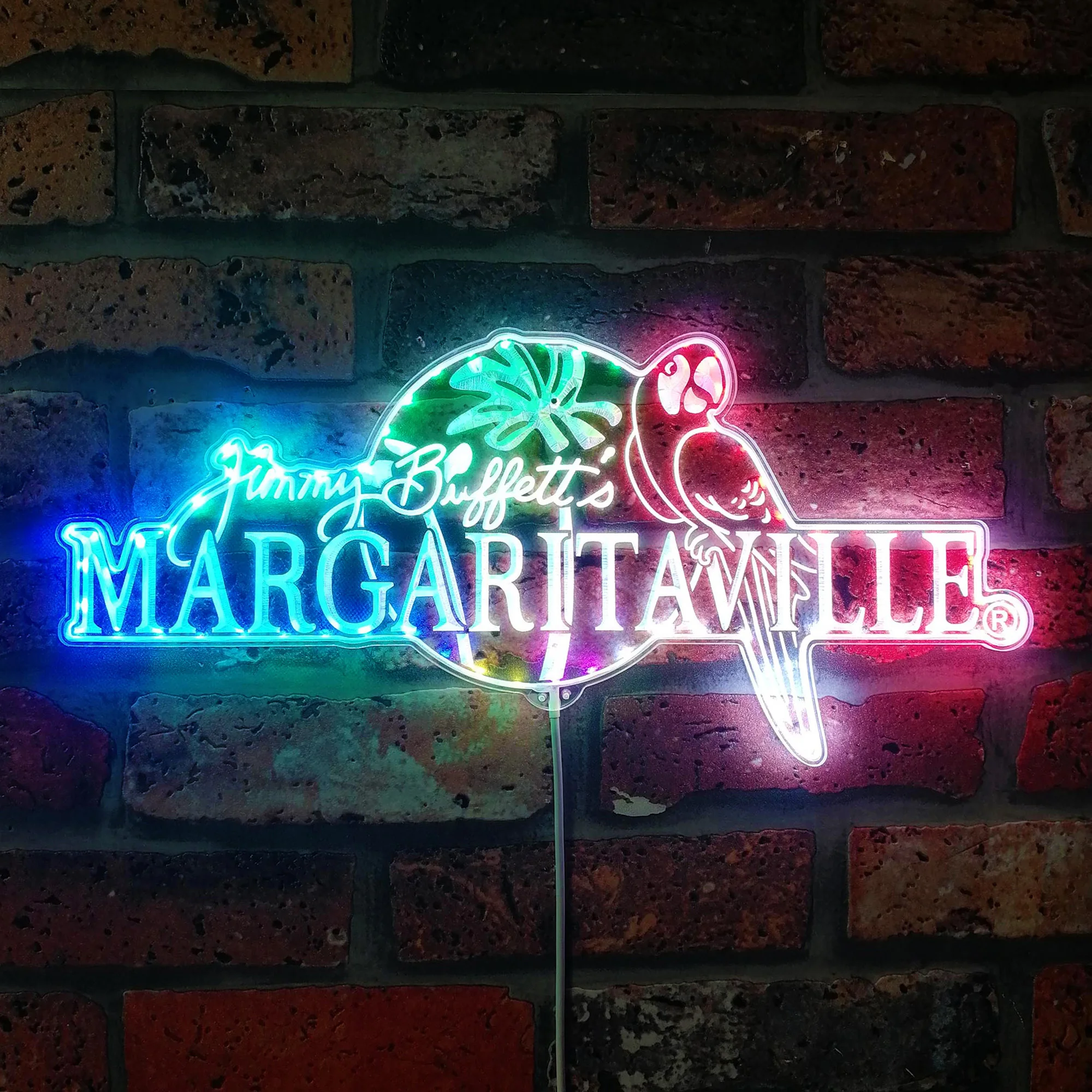 Jimmy Parrot Margaritaville Beer Neon Home Bar Dynamic RGB Edge Lit LED Sign