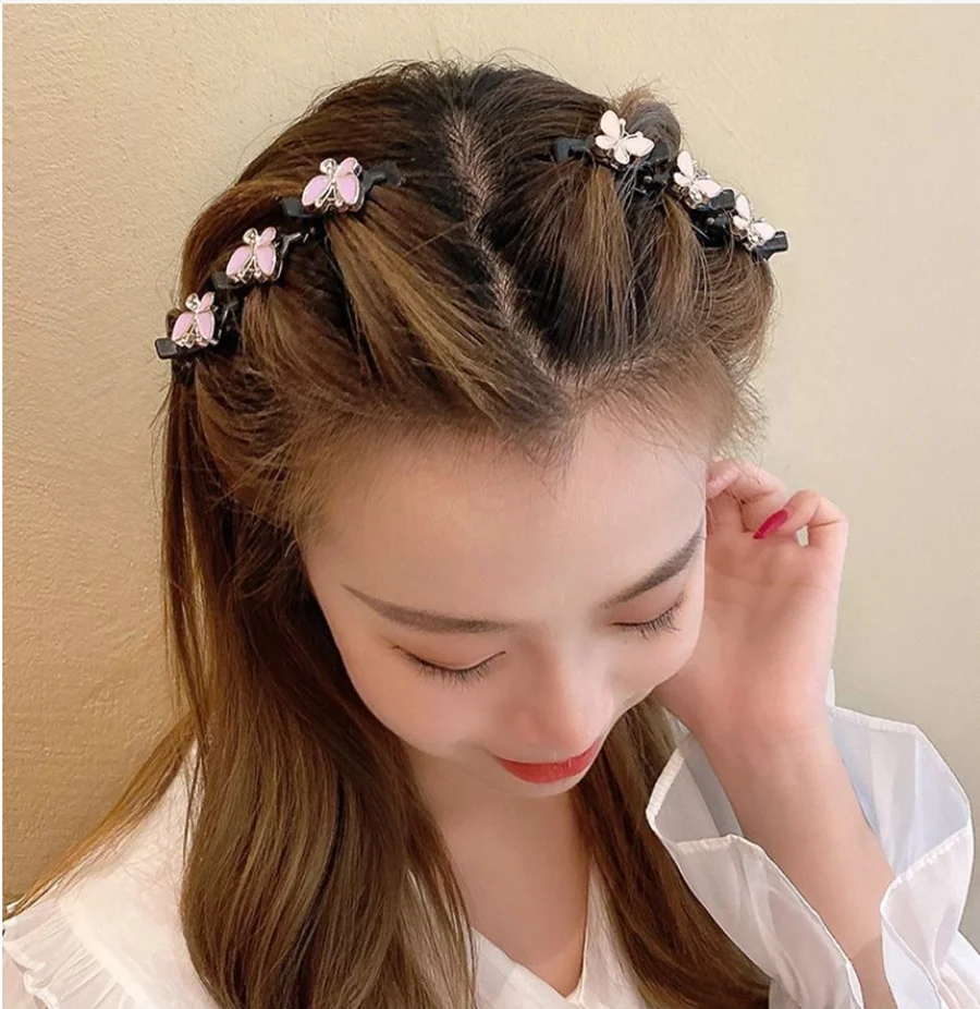 2023 Girl Fashion Korean Style Acryli Crystal Flowers Hair Clips For Women Sweet Cute Bangs Side Barrettes Elastic Hair Clip set