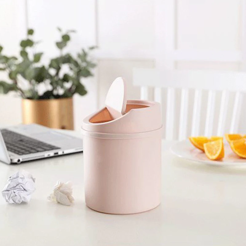 Mini Desktop Bin Small Trash Can Tube With Cover Bedroom Trash Can Garbage Can Clean Workspace Storage Box Home Desk