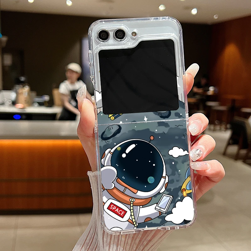 サムスンの宇宙飛行士のための豪華なケース,透明な折りたたみ式電話カバー,金属製のバックル,ギャラクシーZフリップ6 5 4 3