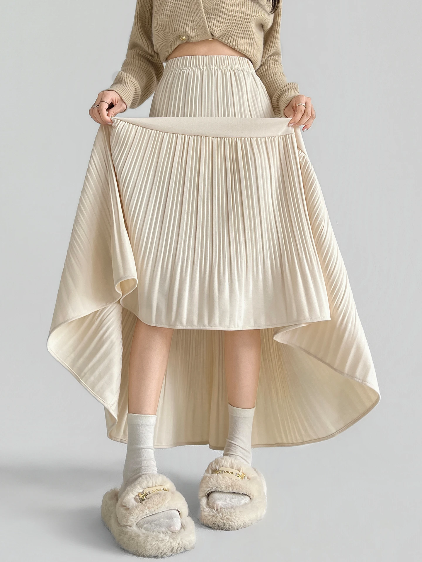 Ele falda acampanada de cintura alta para mujer Otoño Invierno Fce Cake Sle falda acampanada paraguas Falda plisada adelgazante