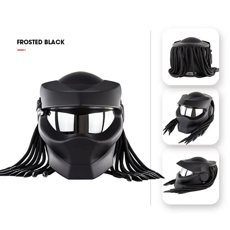 Personality Predator Motorcycle Helmet With Embellish Braids Punk Safety Modular Flip Motorcycle Helmet 3 Size Optional Unisex