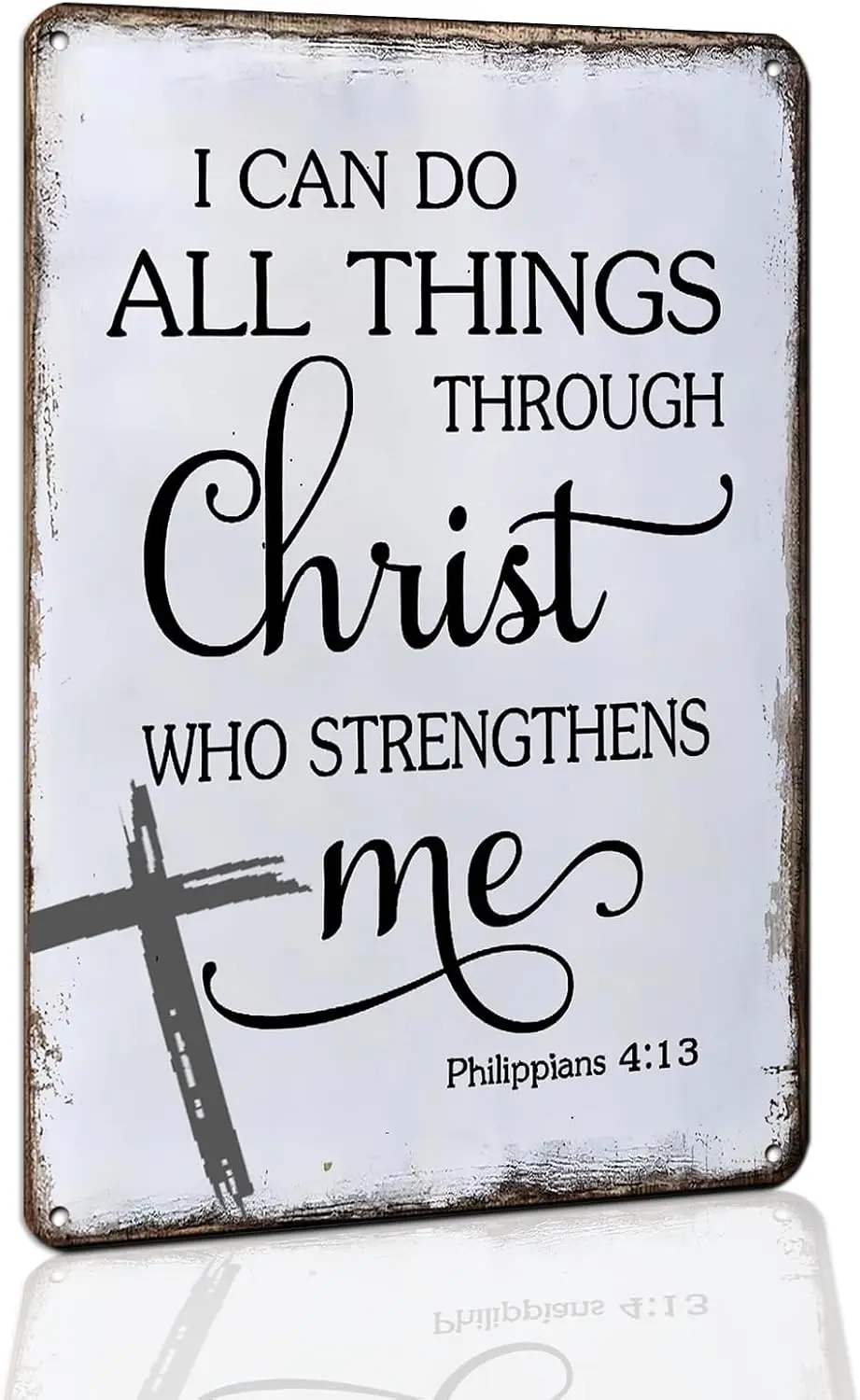 Inspirational Tin Sign Christian Wall Art   | Aluminum,I Can Do All Things Through Christ Who Strengthens Me, Religious Bible Ve