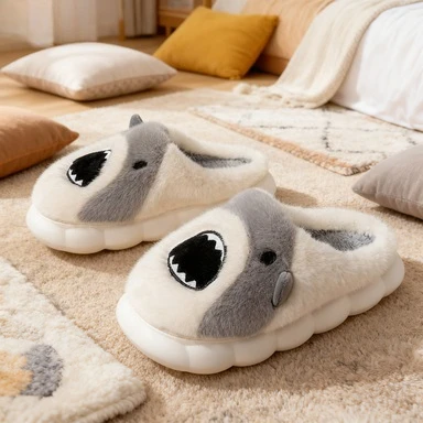 

House Winter Men Shark Slipper Women Fuzzy Warm Cartoon Funny Fur Plush Non Slip Indoor Lazy Female Home Room Shoe Male Fluffy