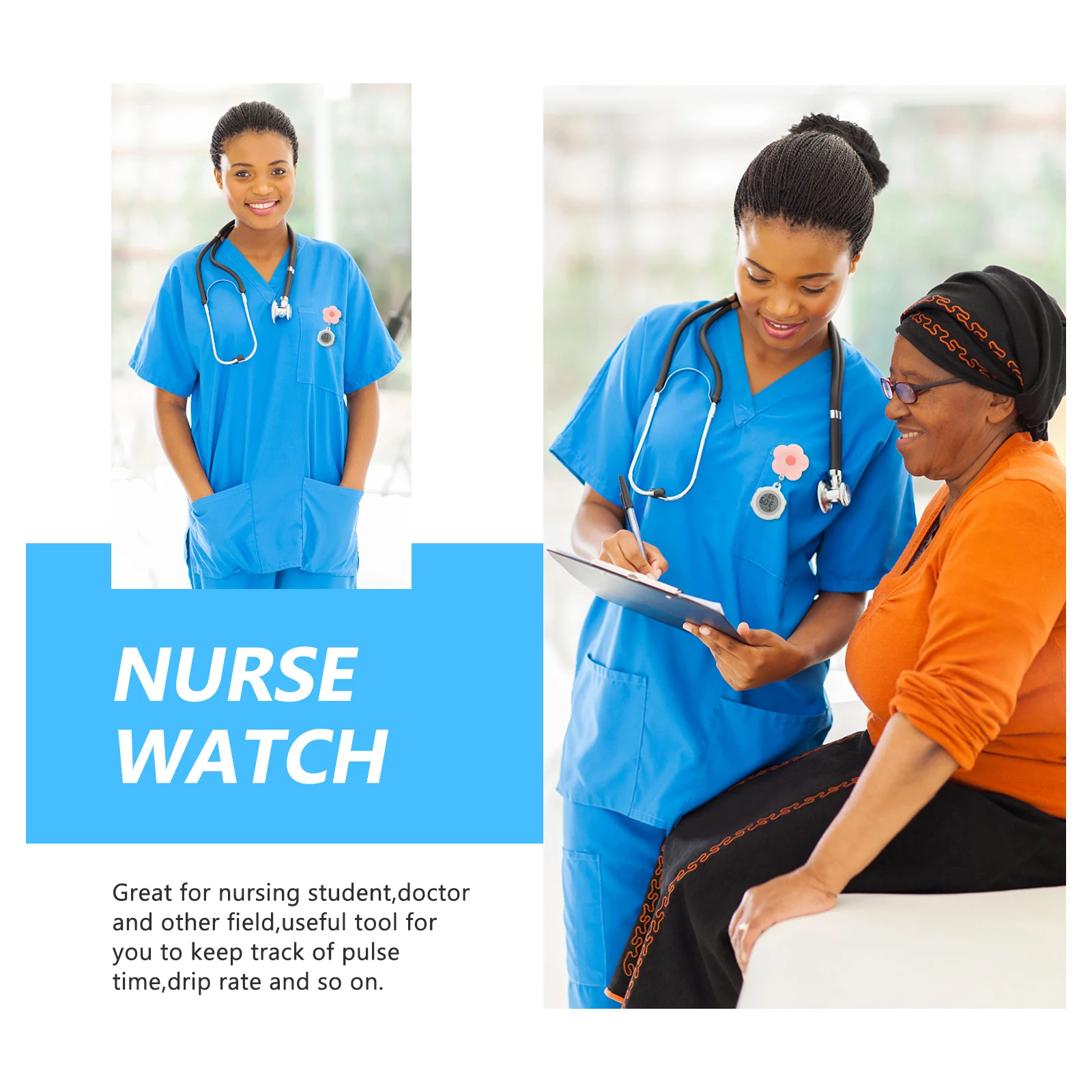 ساعة منبه رقمية إلكترونية للممرضات، مشبك خفيف الوزن على تصميم لساعات توقيت التمريض لموظفي المستشفى