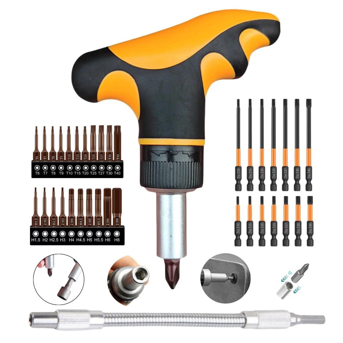 

35 in 1 T-shaped 72 tooth ratchet screwdriver set Hexagonal Plum blossom screwdriver socket set DIY manual repair tools set